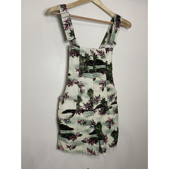 Farm Rio Stripe Women's P Small Shortalls Overalls Corduroy Tropical Print White - Picture 2 of 8